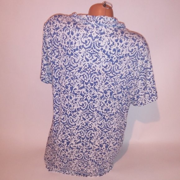 Soma Pajama Top Sleepwear XL Blue White Short Sleeve Geo Button Up Rayon Spandex - Picture 8 of 10